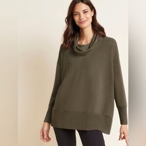 Garnet Hill Olive Green Cowl-Neck Knit Tunic Top Casual Lagenlook Comfy Sz Large